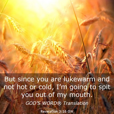 Picture 03 - Revelation 3:16 GW - But since you are lukewarm and not hot or cold, - Bible Verse Picture
