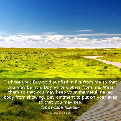 Picture 03 - Revelation 3:18 GW - I advise you: Buy gold purified in fire from me - Bible Verse Picture