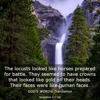 Picture 03 - Revelation 9:7 GW - The locusts looked like horses prepared for - Bible Verse Picture