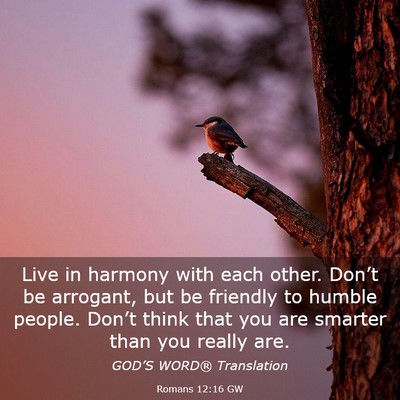 Picture 03 - Romans 12:16 GW - Live in harmony with each other. Don’t be - Bible Verse Picture