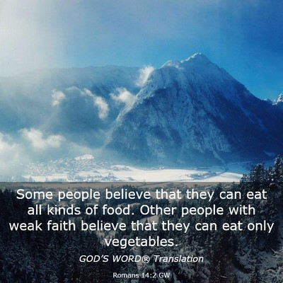 Picture 03 - Romans 14:2 GW - Some people believe that they can eat all kinds - Bible Verse Picture