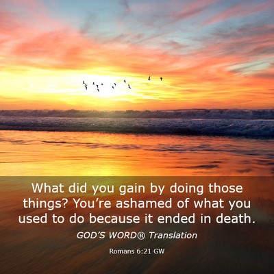 Picture 03 - Romans 6:21 GW - What did you gain by doing those things? You’re - Bible Verse Picture