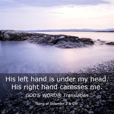 Picture 03 - Song of Solomon 2:6 GW - His left hand is under my head. His right hand - Bible Verse Picture