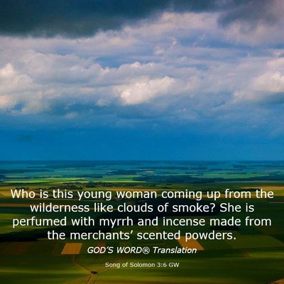 Picture 03 - Song of Solomon 3:6 GW - Who is this young woman coming up from the - Bible Verse Picture