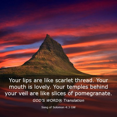 Picture 03 - Song of Solomon 4:3 GW - Your lips are like scarlet thread. Your mouth is - Bible Verse Picture