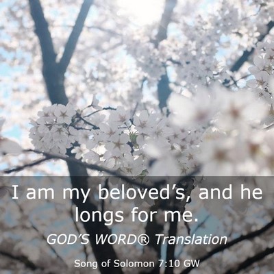 Picture 03 - Song of Solomon 7:10 GW - I am my beloved’s, and he longs for - Bible Verse Picture