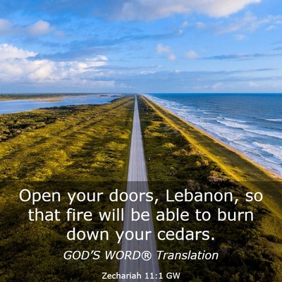 Picture 03 - Zechariah 11:1 GW - Open your doors, Lebanon, so that fire will be - Bible Verse Picture