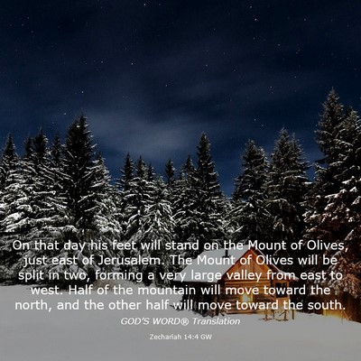 Picture 03 - Zechariah 14:4 GW - On that day his feet will stand on the Mount of - Bible Verse Picture