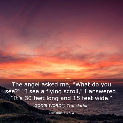 Picture 03 - Zechariah 5:2 GW - The angel asked me, “What do you see?” “I - Bible Verse Picture