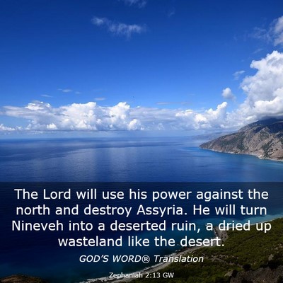 Picture 03 - Zephaniah 2:13 GW - The Lord will use his power against the north and - Bible Verse Picture