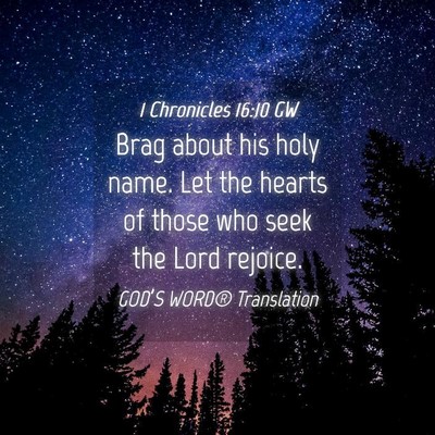 Picture 04 - 1 Chronicles 16:10 GW - Brag about his holy name. Let the hearts of those - Bible Verse Picture