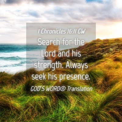 Picture 04 - 1 Chronicles 16:11 GW - Search for the Lord and his strength. Always seek - Bible Verse Picture