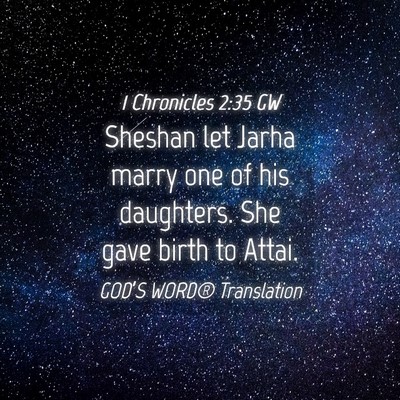 Picture 04 - 1 Chronicles 2:35 GW - Sheshan let Jarha marry one of his daughters. She - Bible Verse Picture