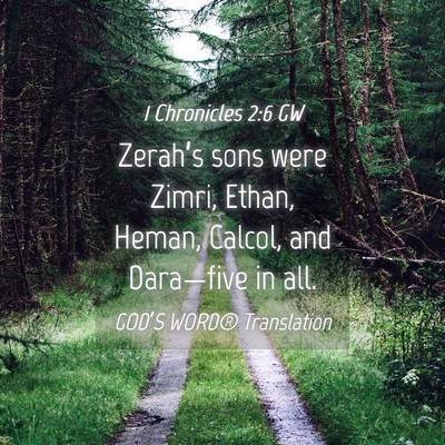 Picture 04 - 1 Chronicles 2:6 GW - Zerah’s sons were Zimri, Ethan, Heman, Calcol, - Bible Verse Picture