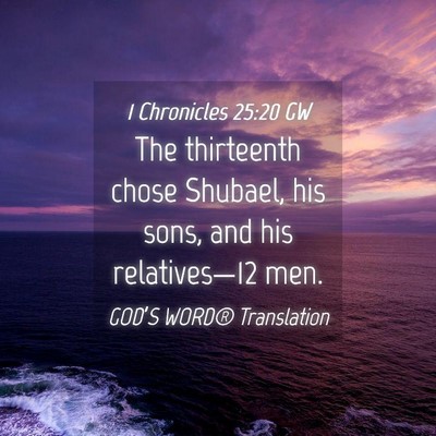 Picture 04 - 1 Chronicles 25:20 GW - The thirteenth chose Shubael, his sons, and his - Bible Verse Picture