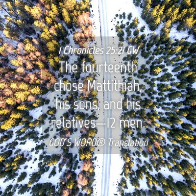 Picture 04 - 1 Chronicles 25:21 GW - The fourteenth chose Mattithiah, his sons, and - Bible Verse Picture