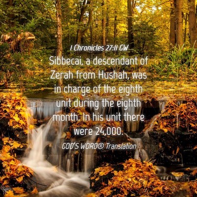 Picture 04 - 1 Chronicles 27:11 GW - Sibbecai, a descendant of Zerah from Hushah, was - Bible Verse Picture