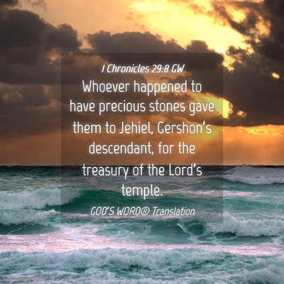 Picture 04 - 1 Chronicles 29:8 GW - Whoever happened to have precious stones gave - Bible Verse Picture