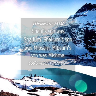 Picture 04 - 1 Chronicles 4:25 GW - Shaul’s son was Shallum. Shallum’s son was - Bible Verse Picture