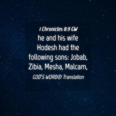 Picture 04 - 1 Chronicles 8:9 GW - he and his wife Hodesh had the following sons: - Bible Verse Picture