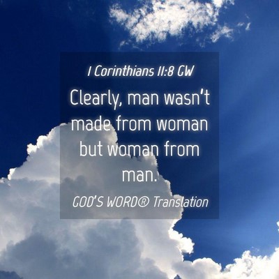 Picture 04 - 1 Corinthians 11:8 GW - Clearly, man wasn’t made from woman but woman - Bible Verse Picture