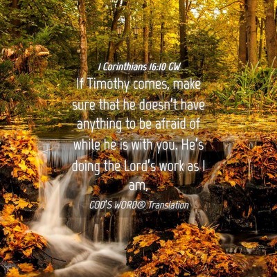 Picture 04 - 1 Corinthians 16:10 GW - If Timothy comes, make sure that he doesn’t - Bible Verse Picture