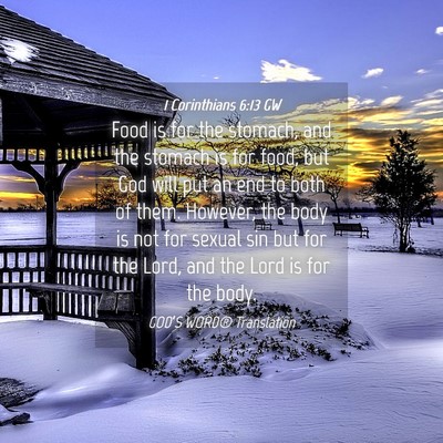 Picture 04 - 1 Corinthians 6:13 GW - Food is for the stomach, and the stomach is for - Bible Verse Picture