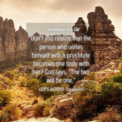 Picture 04 - 1 Corinthians 6:16 GW - Don’t you realize that the person who unites - Bible Verse Picture