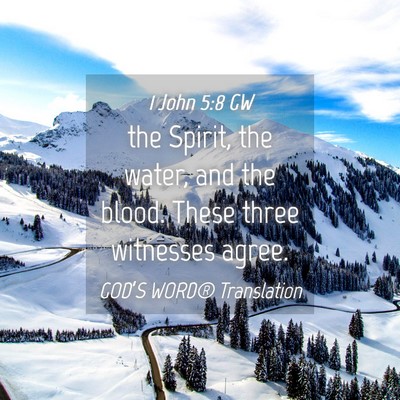 Picture 04 - 1 John 5:8 GW - the Spirit, the water, and the blood. These three - Bible Verse Picture