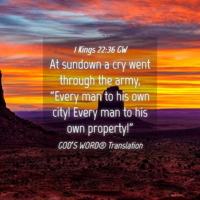 Picture 04 - 1 Kings 22:36 GW - At sundown a cry went through the army, “Every - Bible Verse Picture