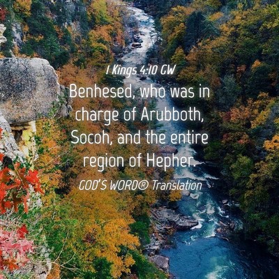 Picture 04 - 1 Kings 4:10 GW - Benhesed, who was in charge of Arubboth, Socoh, - Bible Verse Picture