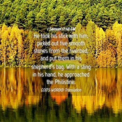 Picture 04 - 1 Samuel 17:40 GW - He took his stick with him, picked out five - Bible Verse Picture
