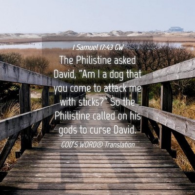 Picture 04 - 1 Samuel 17:43 GW - The Philistine asked David, “Am I a dog that - Bible Verse Picture