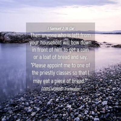 Picture 04 - 1 Samuel 2:36 GW - Then anyone who is left from your household will - Bible Verse Picture