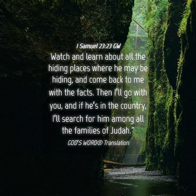 Picture 04 - 1 Samuel 23:23 GW - Watch and learn about all the hiding places where - Bible Verse Picture