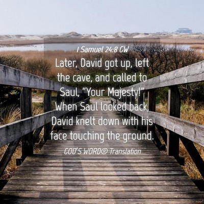 Picture 04 - 1 Samuel 24:8 GW - Later, David got up, left the cave, and called to - Bible Verse Picture