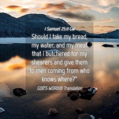 Picture 04 - 1 Samuel 25:11 GW - Should I take my bread, my water, and my meat - Bible Verse Picture