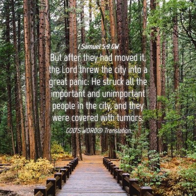 Picture 04 - 1 Samuel 5:9 GW - But after they had moved it, the Lord threw the - Bible Verse Picture