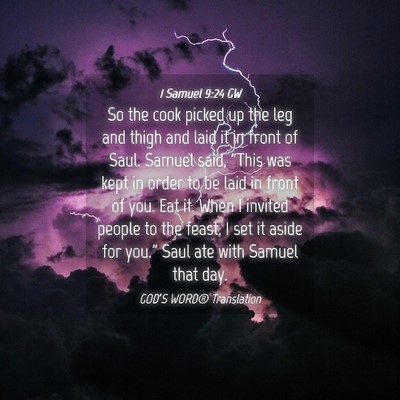 Picture 04 - 1 Samuel 9:24 GW - So the cook picked up the leg and thigh and laid - Bible Verse Picture