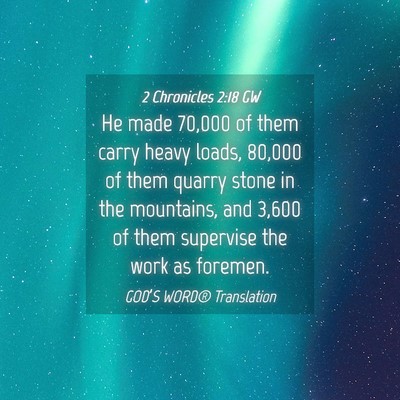 Picture 04 - 2 Chronicles 2:18 GW - He made 70,000 of them carry heavy loads, 80,000 - Bible Verse Picture