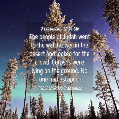 Picture 04 - 2 Chronicles 20:24 GW - The people of Judah went to the watchtower in the - Bible Verse Picture
