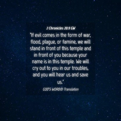 Picture 04 - 2 Chronicles 20:9 GW - ‘If evil comes in the form of war, flood, - Bible Verse Picture