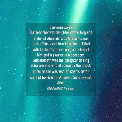 Picture 04 - 2 Chronicles 22:11 GW - But Jehoshebath, daughter of the king and sister - Bible Verse Picture