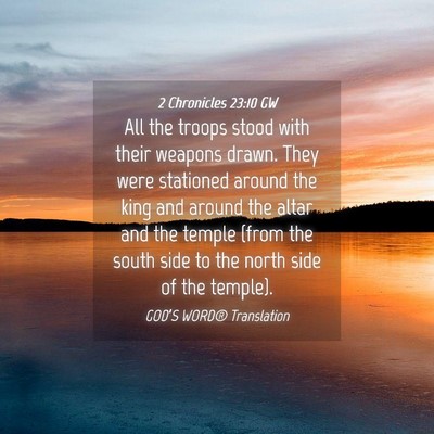 Picture 04 - 2 Chronicles 23:10 GW - All the troops stood with their weapons drawn. - Bible Verse Picture