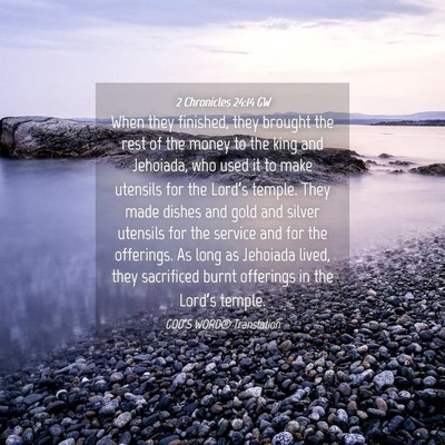 Picture 04 - 2 Chronicles 24:14 GW - When they finished, they brought the rest of the - Bible Verse Picture