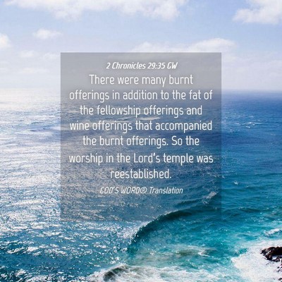 Picture 04 - 2 Chronicles 29:35 GW - There were many burnt offerings in addition to - Bible Verse Picture
