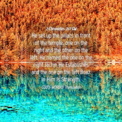 Picture 04 - 2 Chronicles 3:17 GW - He set up the pillars in front of the temple, one - Bible Verse Picture