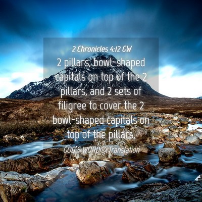 Picture 04 - 2 Chronicles 4:12 GW - 2 pillars, bowl-shaped capitals on top of the 2 - Bible Verse Picture