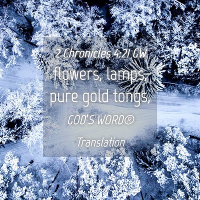 Picture 04 - 2 Chronicles 4:21 GW - flowers, lamps, pure gold - Bible Verse Picture