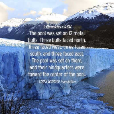 Picture 04 - 2 Chronicles 4:4 GW - The pool was set on 12 metal bulls. Three bulls - Bible Verse Picture